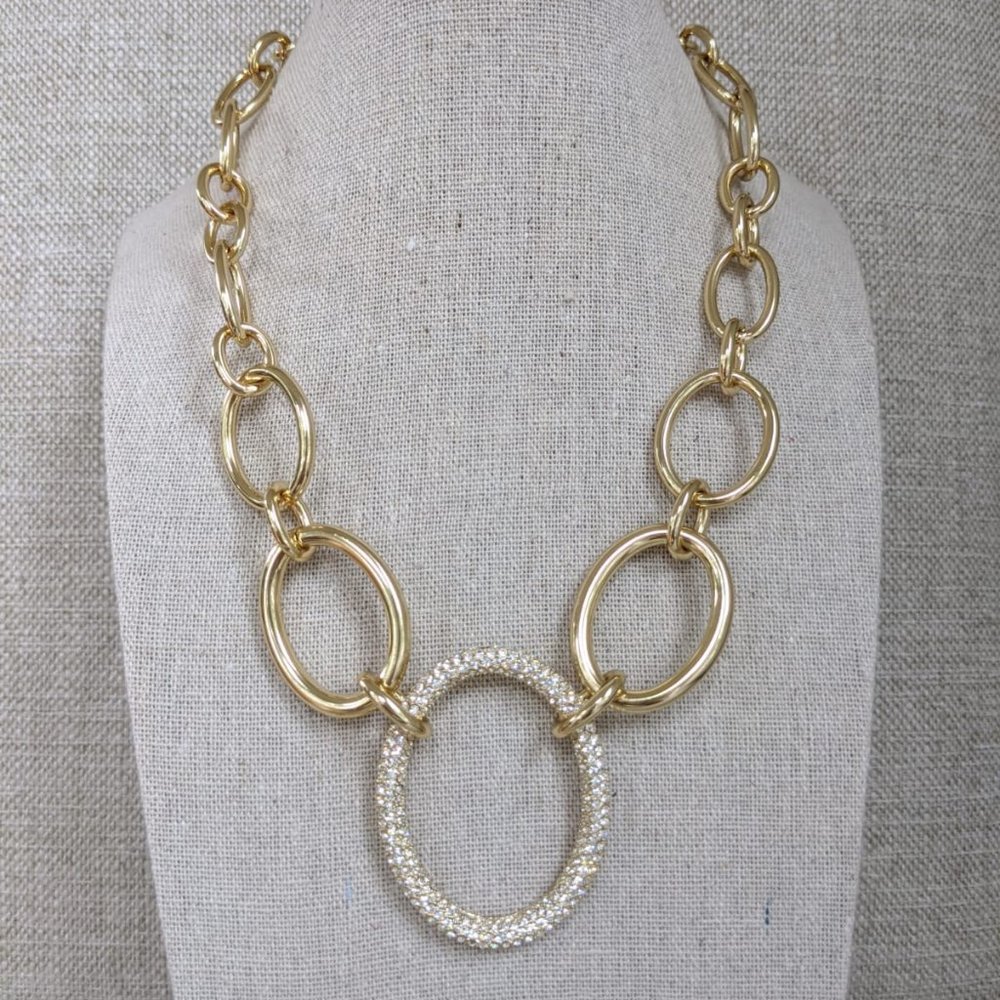 Roberto by RFM Goldtone Pave Crystal Oval Necklace